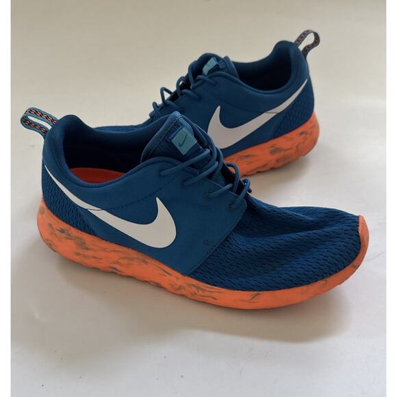 Nike‎ Roshe Run Shoe 669985-400 Marble Military Blue Orange White Men Size 8.5 - Picture 1 of 12